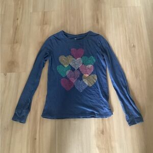 GAP Blue Long Sleeve Tee with Colorful Heart Pattern